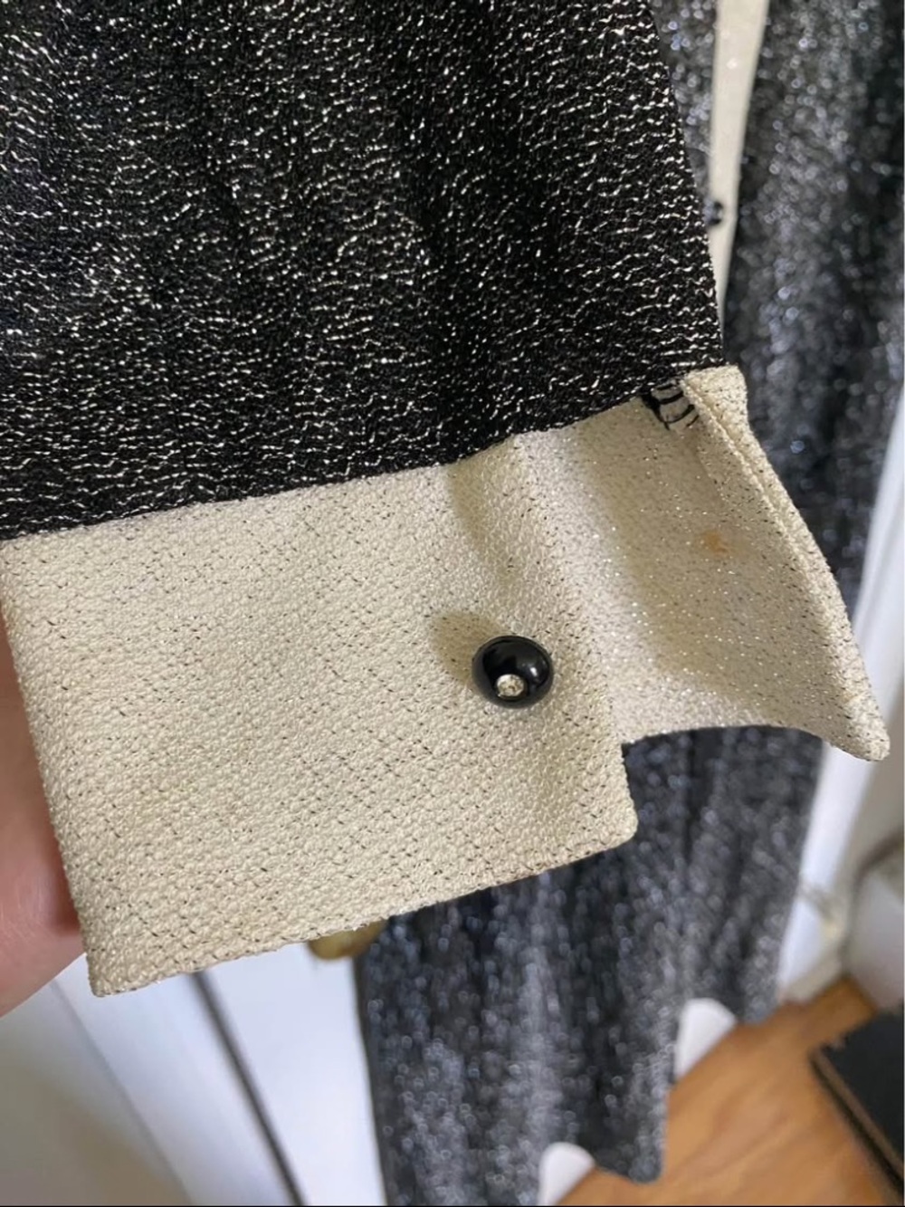 Vintage 70’s Black and Cream Long Button-Front Maxi Disco Dress - Picture 5 of 11